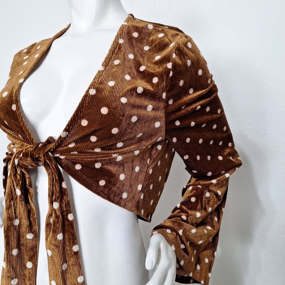 Isalis New Y2k Barra Bohemian Soft Velvet Corduroy Polka Dot Cropped Top Size L — image 3 of 8